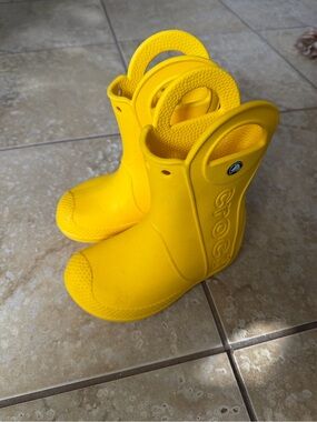 CROCS Bright Yellow Kids' Rain Boots with Easy Pull Loops